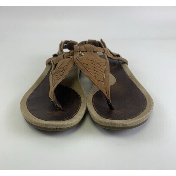 Teva Capri Brown Leather Woven T-Strap Sandals Flat Slingback 1003970 Womens 8 - Picture 6 of 14